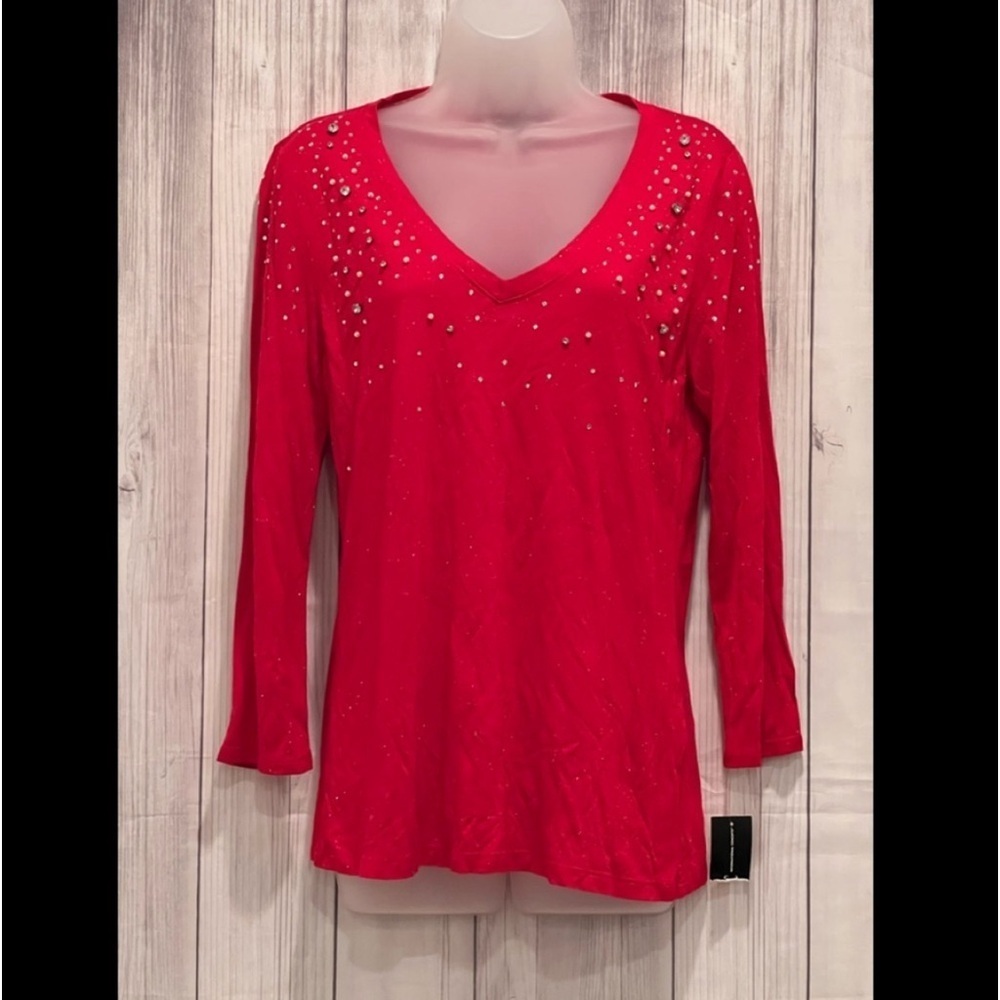 INC International Concepts women red classic top/M - Picture 2 of 10